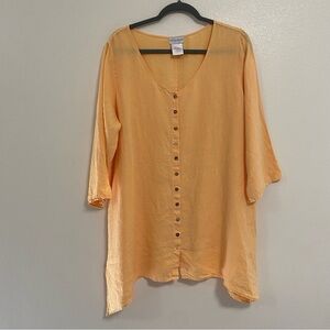 Soft Surroundings Shirt Women’s Size Large Orange 100% Linen button up Shirt